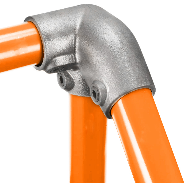 Kwikclamp 184 series, stairway adjustable 90-degree corner, horizontal to right 30-45 degrees down, fits 40NB pipe