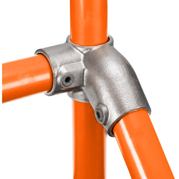 Kwikclamp 186 series, stairway adjustable 90-degree CROSS, horizontal to right 30-45 degrees down, fits 40NB pipe.